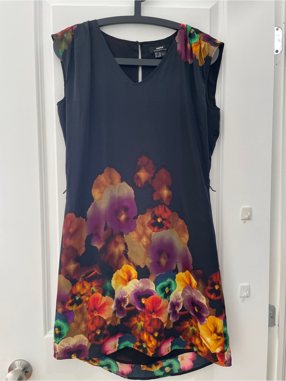 Mexx Black Shift Dress with Multicolor Floral Hem